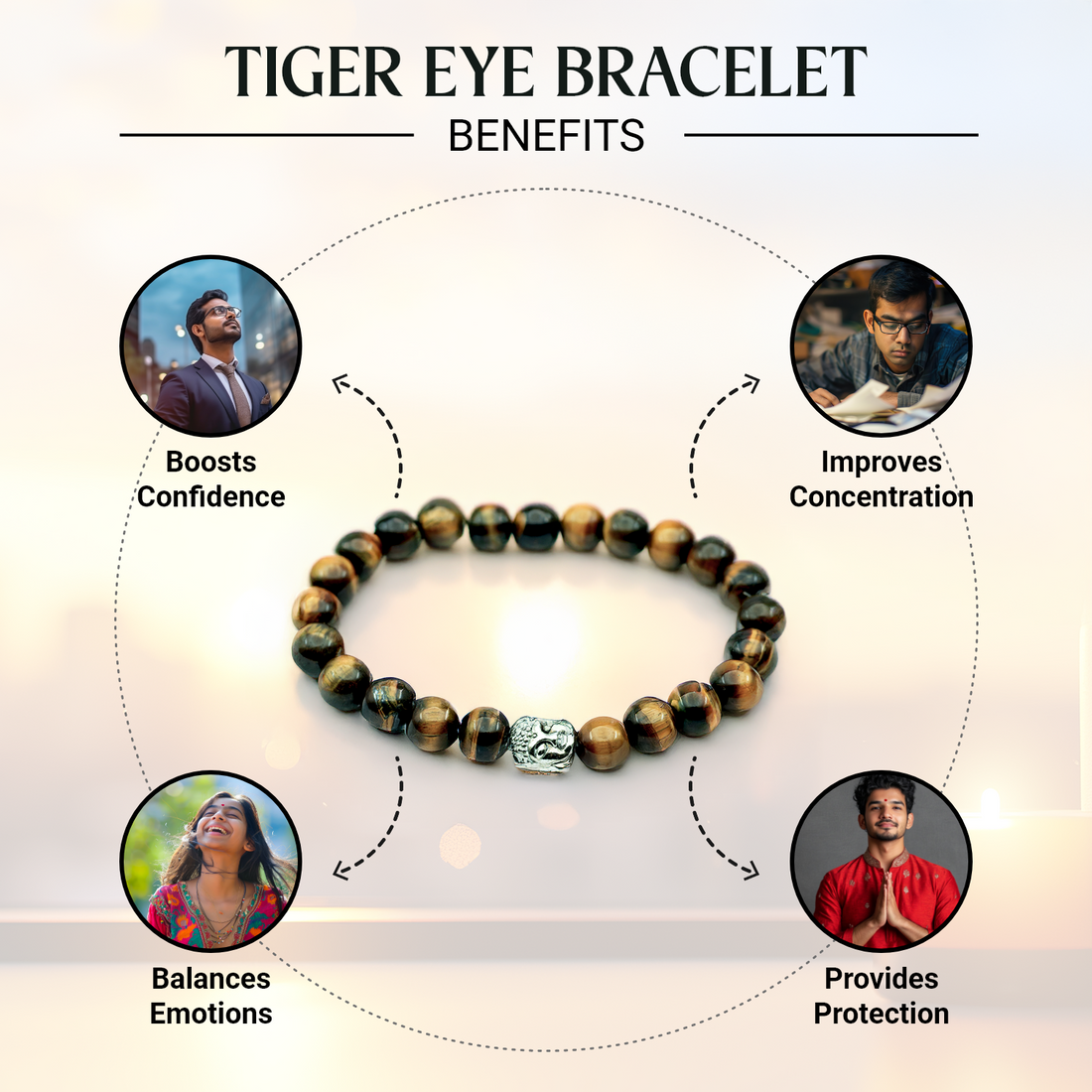 Tiger Eye Bracelet with Budha Charm - Confidence Booster